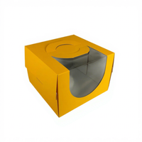 Boîte à gâteau jaune avec poignée et fenêtre transparente |   Emballage en papier personnalisé pour boulangerie et pâtisserie