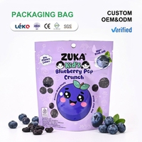 Sachet Doypack en plastique imprimé en héliogravure personnalisé, motif mignon, résistant à l'humidité, avec trou de suspension et fermeture éclair refermable, pour l'emballage de collations pour enfants