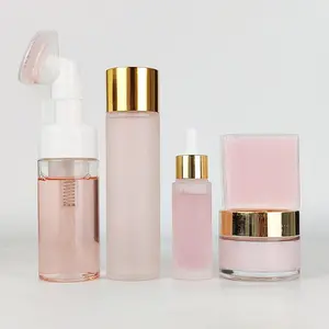 Custom Logo Rose Skin Care Set Products 5-piece Kit Private Label Face Rose Water Toner Serum Cream Facial Cleanser