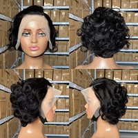 Bon marché, vente en gros, perruques cheveux humains bouclés rebondissants, perruque courte coupe Pixie Bob, perruque frontale en dentelle transparente 13x4 pour femmes noires