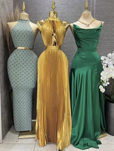 Elegante Vestido <span class=keywords><strong>de</strong></span> Noche <span class=keywords><strong>de</strong></span> Satén con Cuello Halter y Perlas, Plisado <span class=keywords><strong>de</strong></span> Gasa, Largo hasta el Suelo, para Fiesta Formal, para Mujer - Product Image 1