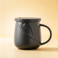 Mug Teh Keramik Hitam Putih Matte 12oz dengan Logo Ukiran Kustom Baru, Dilengkapi Infuser dan Tutup