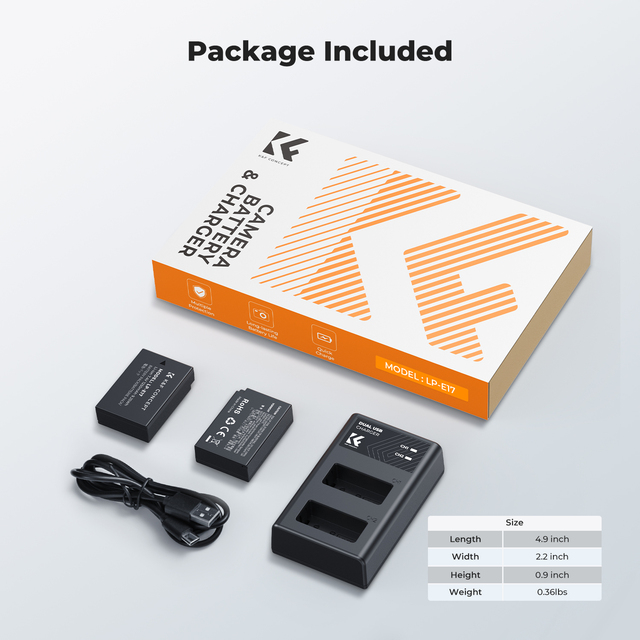 K&F CONCEPT Camera Battery for Canon LP-E17 Dual Battery Dual Slot LCD Display Charger Set Compatible with Multiple Cameras