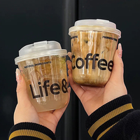 Gobelets en plastique pour jus et thé en gros, 10oz, 12oz, 16oz, avec logo personnalisé, gobelets à café jetables en PET/PP avec couvercle, emballage plastique