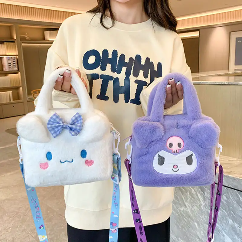 HL Hot Selling Sanrioed Bag Kawaii Plush Cinnamoroll Melody Kuromi Soft Stuff Handbag Shoulder Bag Anime Stuffed Backpack