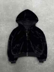 Sweat à capuche double face en polaire léopard recadrée de style Hip Hop personnalisée avec fermeture à glissière - Product Image 5