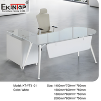 Bureau de direction moderne de luxe de haute qualité, design d'usine chinoise Ekintop, mobilier de bureau, table de bureau latérale moderne en verre blanc