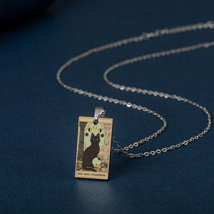 Pintura al óleo vintage <span class=keywords><strong>Tarot</strong></span> Cards Waite Major Arcana en colgante de collar de acero inoxidable con estampado UV Regalos de fiesta de moda - Product Image 3