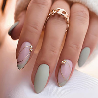 24 faux ongles en ABS, forme amande, couvrance totale, réutilisables, avec colle, décorations pré-dessinées, boîte de rangement incluse