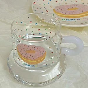 Mug à café en verre avec poignée, style frais et tendance, Yirong <span class=keywords><strong>Tianxia</strong></span>, mini thé de l'après-midi, résistant à la chaleur, motif de dessin animé, grande capacité - Product Image 2
