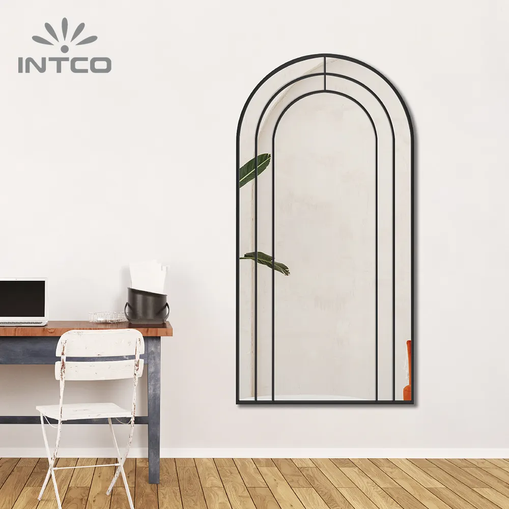 INTCO New Arrival Big Size Fashion Luxury Antique Wall Decorative Metal Window arch Iron Framed Mirror