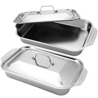 Plaque de cuisson rectangulaire en acier inoxydable avec couvercle, plat à poisson grillé domestique, ustensile de cuisine