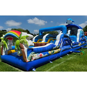 Juegos de Obstáculos Inflables Comerciales con Temática de Ballenas y Océano, Pared de Escalada, Pista de Obstáculos Inflable Colorida para Fiestas - Product Image 1