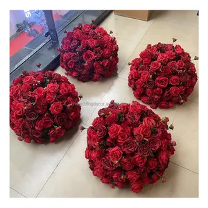 Romantic Silk Red Rose Flower Ball Center Piece Artificial Flowers Burgundy Color Rose Flower Ball