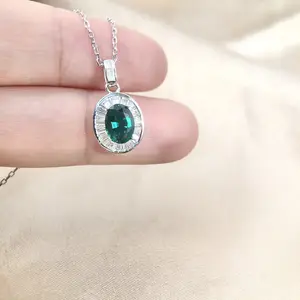 Labor-Gewächsene zambische Smaragd-Stein 925 Silber Charme Halskette Verlobung Schmuck für Damen