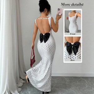 Abito Estivo da Donna Slim-fit con Scollo Quadrato, Stampa a <span class=keywords><strong>Pois</strong></span> Vintage, Schiena Scoperta e Spalline a Fiocco, Stile Europeo Americano, Nuova Collezione - Product Image 1