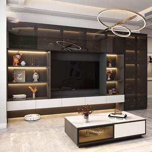 Gabinete de pared de fondo de TV minimalista moderno soporte de madera con mármol para sala de estar y muebles para el hogar de hospital - Product Image 2