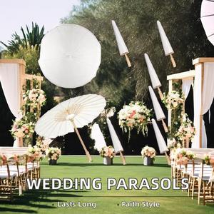 Grand parasol de mariage en bambou peint à la main avec des parapluies en papier blanc, style floral écologique, sans revêtement en cire, pour la fête nuptiale - Product Image 2
