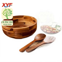 Ensemble de saladiers en bois d'acacia |   Bol à fruits en bois artisanal naturel |   Vaisselle de cuisine certifiée FSC et compatible micro-ondes