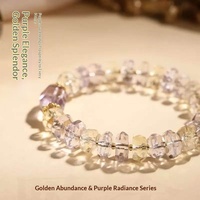 Bracelet Perlé en Cristal Améthyste Jaune et Or Pur avec Strass, Design Original pour Femme, Chaîne de Main