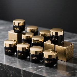 Envases de Vidrio Negro de Lujo para Cosméticos, Crema Nutritiva Antienvejecimiento para el Cuidado de la Piel, Frascos Vacíos con Tapa Dorada de 10g 20g 30g 50g - Product Image 1