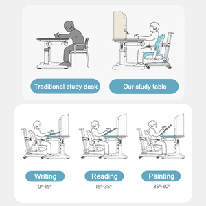 Escritorio Infantil Ergonómico de Altura Ajustable ODM con Organizador de Libros, Diseño Moderno de Madera y Metal para Uso en Casa, Oficina o Dormitorio - Product Image 3