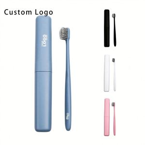 Eco Friendly Custom Logo Wheat Straw Toothbrush with Charcoal Bristles Handmade Portable Case for Travel - Product Image 5