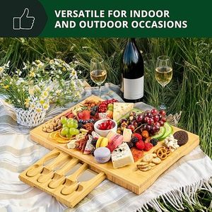 <span class=keywords><strong>Plateau</strong></span> de service rectangulaire en bambou unique DX pour <span class=keywords><strong>charcuterie</strong></span> et fromages, avec 4 couteaux en acier inoxydable, <span class=keywords><strong>plateau</strong></span> de service en bois épais - Product Image 6