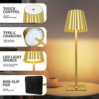 Lampe de table LED rechargeable en métal, commande tactile, 3 couleurs, gradation progressive, sans fil
