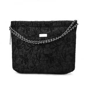 Sac en coton, design simple, noir et blanc, pour femme, avec bouton magnétique, sacs solides plissés et froissés avec chaîne - Product Image 1