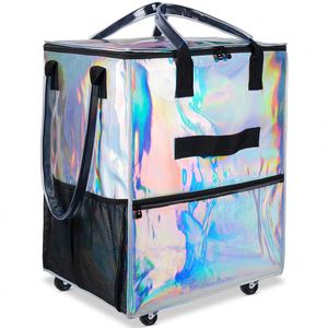 Double Decker Foldable Cart Portable Market Folding Trolley Collapsible Shopping Cart With <b>Storage</b> <b>Crate</b> Polyester Grocery Tote - Product Image 1