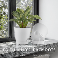 FaithLand 2-Pack Pot Tanam Plastik 8-Inci Self-Watering dengan Reservoir Dalam Desain Minimalis untuk Penggunaan Dalam/Luar Ruangan Warna Putih