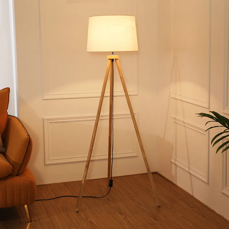 Лидер продаж, настенный деревянный треножный напольный светильник из льняной ткани для декора гостиной