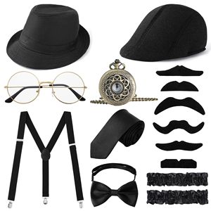 SOLPOP Ensemble d'accessoires pour homme style Gatsby des années 20, chapeau Fedora vintage, costumes des années 20 pour fête Gatsby - Product Image 1