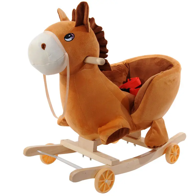 Market Union plush rocking horse, Kid Ride On Toy Wooden, 2 In 1 Rocking Animal with Wheel for Infant/Toddler