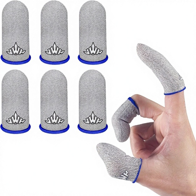 JWH Ultra-Thin Silver Fiber Gaming Finger Sleeves White 6 Pack Tightly Woven Silky Sweat-Proof for Mobile Gaming PUBG