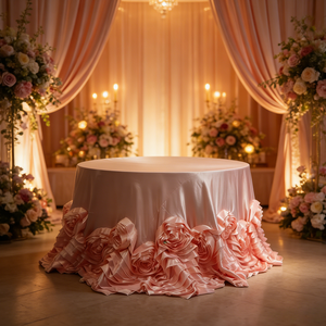 120" <strong>Large</strong> Rosette Round Satin Tablecloth Hand Embroidery Flowers Design <strong>Table</strong> <strong>Cloth</strong> - Product Image 1