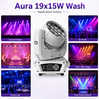 Luz Móvil LED Aura 19x15W RGB Wash con Zoom, Control DMX512/Activación por Sonido, Clasificación IP33, Acero Inoxidable, 50000 Horas de Duración, para Escenarios