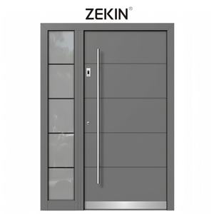 Puerta Metálica Blindada ZEKIN DOOR, Personalizada, de Lujo, Minimalista, con Acabado de Madera, Manija Grande, para Villas, Antirrobo - Product Image 3