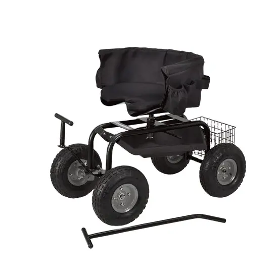 Deluxe Rolling Garden Work Seat Cart With Easy Change Turnbars