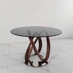 Table à manger ronde en marbre noir de Noyer d'Amérique, style minimaliste italien, table à manger en bois massif et verre - Product Image 2