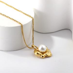 Joyería de Moda al por Mayor, Juego de Collares con Colgante Geométrico de Acero Inoxidable Chapado en Oro de 18K, Collares de Perlas para Mujer - Product Image 3