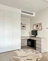 Armoire murale complète en composite à grain de bois massif, combinaison modulaire pour chambre à coucher, intégration d'ordinateur et de bureau