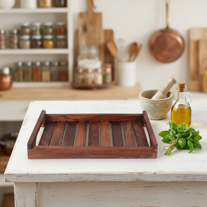Plateau de service artisanal en bois de Sheesham avec poignées, écologique et compatible lave-vaisselle |   Vente en gros OEM pour l'exportation destinée aux restaurants et cuisines - Product Image 2