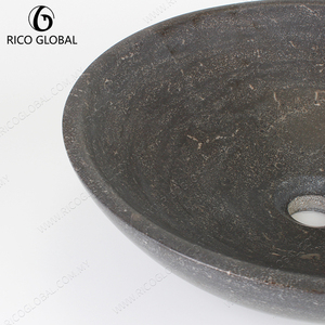 Lavabo Ovalado de Mármol Natural para Baño, Color Gris Oscuro Pulido, Lavabo de Encimera - Product Image 5