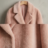 Manteau long en laine 100% pour femme, rose, col à revers, imprimé zèbre, poches plaquées, mi-mollet, chaud, en laine
