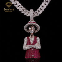 Colgante de Personaje de Dibujos Animados de Lujo Personalizado en Plata de Ley 925 con Moissanita, Estilo Iced Out, para Hombre, Joyería Hip Hop Streetwear