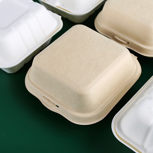 Caixas de Papel Biodegradáveis Descartáveis de Bagaço de Cana-de-Açúcar para Hambúrguer e Embalagens Clamshell para Viagem - Product Image 3