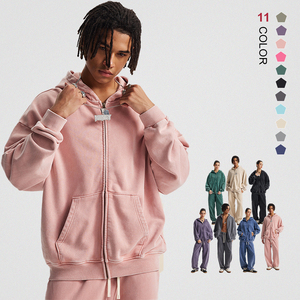 เสื้อฮู้ดซิปแบบวินเทจย้อมสีเอซิด 430 กรัม ผ้าฝ้ายหนาน้ำหนักมาก ทรงโอเวอร์ไซส์ - Product Image 1