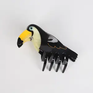 Cartoon Acryl harz Bulk schwarz Haar klaue Großhandel/Custom Cellulose acetat Tier Vogel Tukan Haar Krallen clip